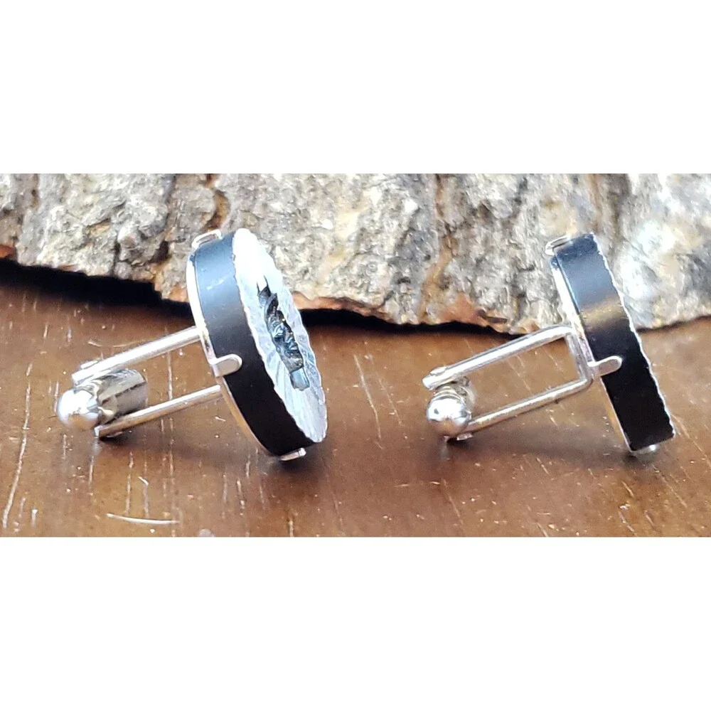 Vtg Swank Round Profile in Black of Spartan/Roman Solider Silver Tone Cuff Links